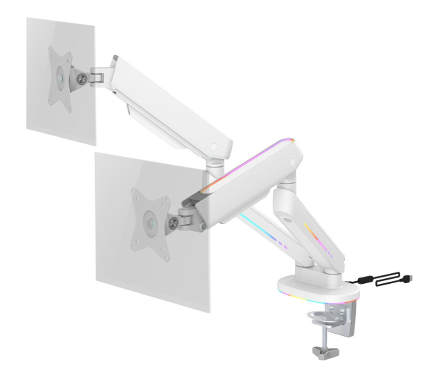 DELTACO Podwójny uchwyt GAM-135-W RGB - Biały - 1115379 - zdjęcie